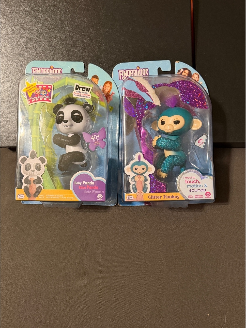 Fingerlings~Lot of 2~ Rare purple Glitter Monkey and Baby Panda Sealed